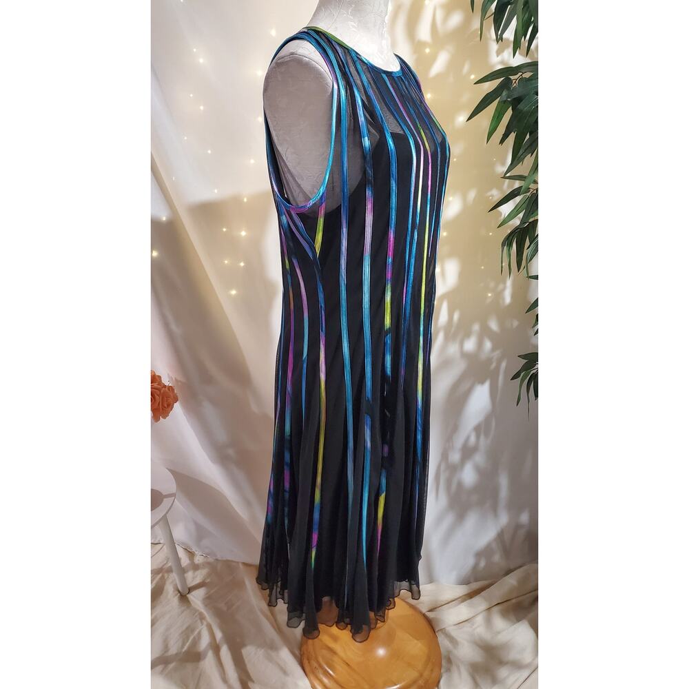 Vtg Js Collections Multi Rainbow Stripe Sheer Ove… - image 3